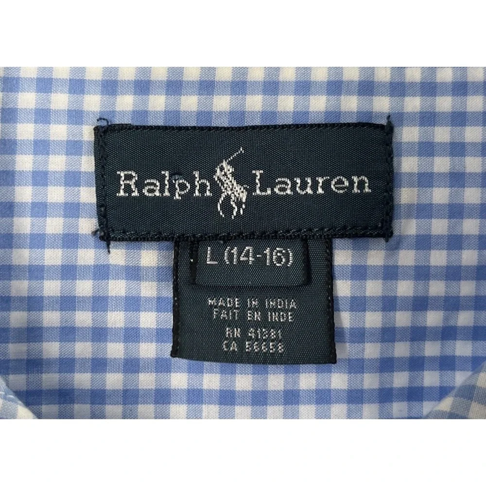 Polo‎ Ralph Lauren Check Button Down Shirt Youth Size Large (14-16) Blue White